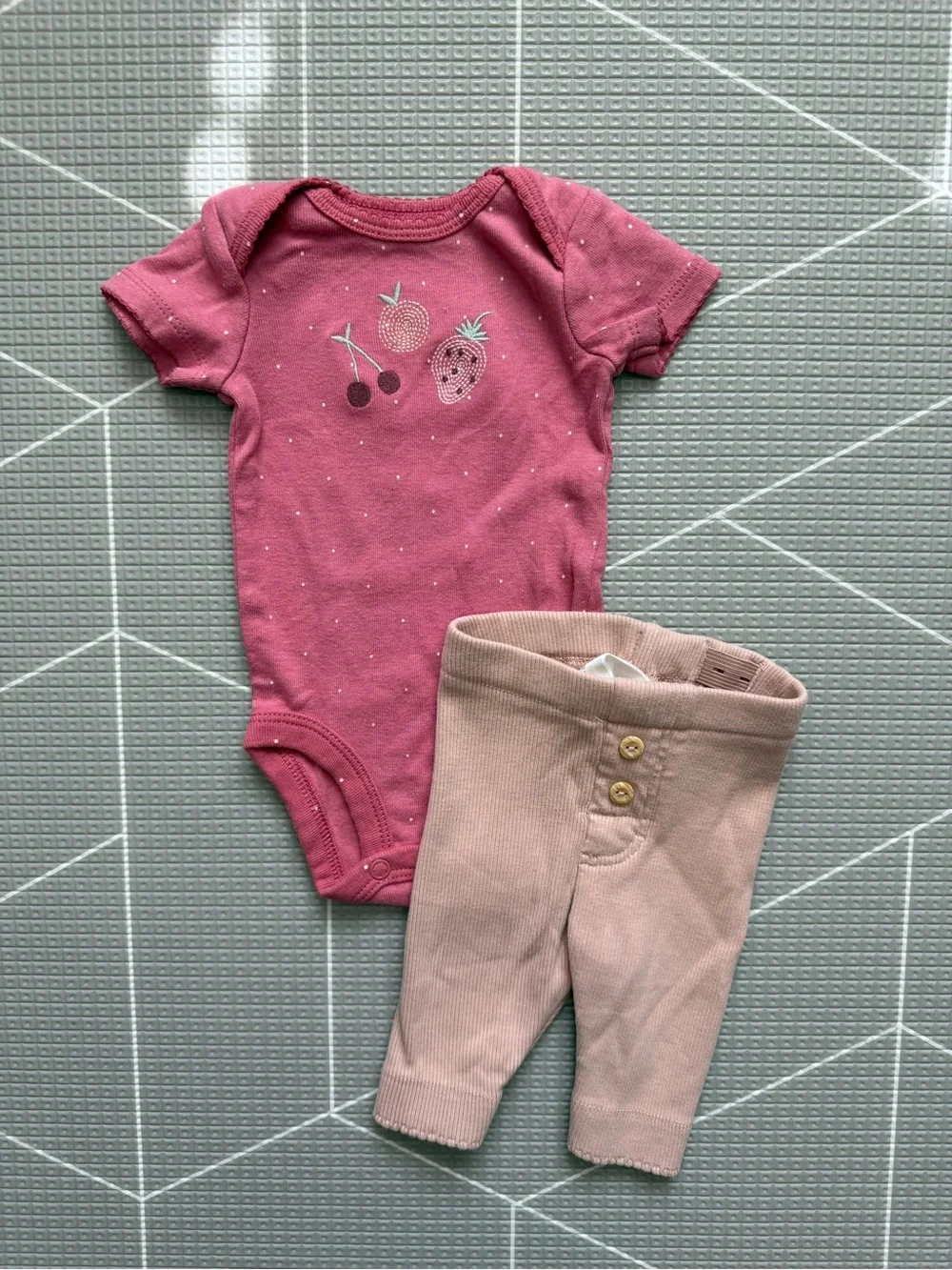 H&M|Baby Girl Pink Berry Bodysuit + Blush Ribbed Leggings Set•••Organic,NB size